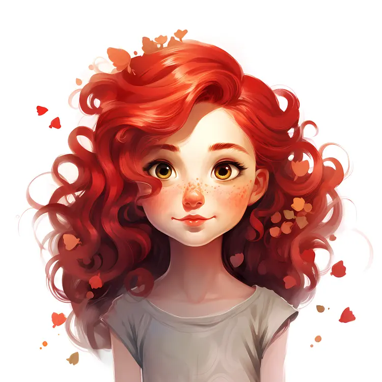 Red-haired girl with curly hair and green eyes