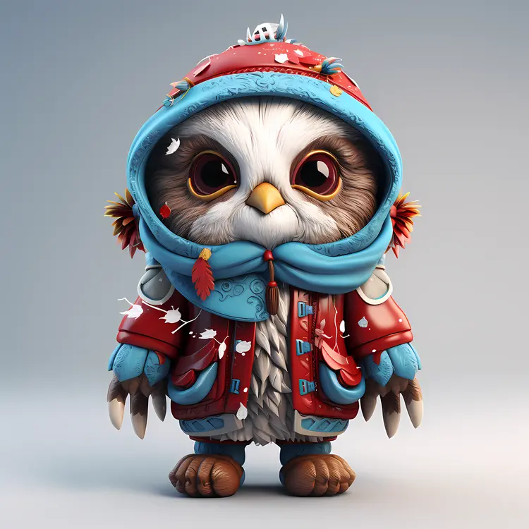 Cute Owl in Winter Coat and Scarf