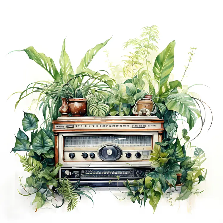 Vintage Radio with Greenery