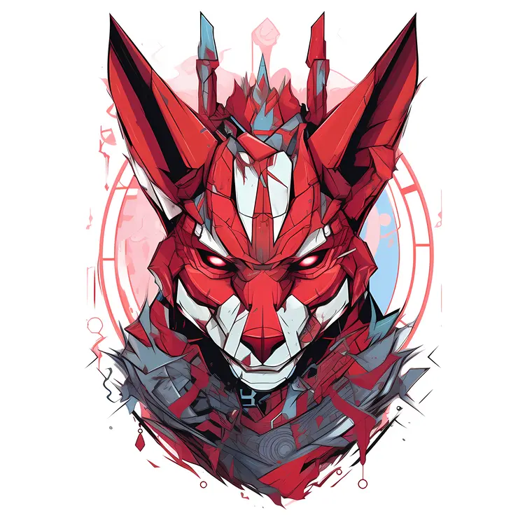 Futuristic Red Fox Mask in Geometric Design