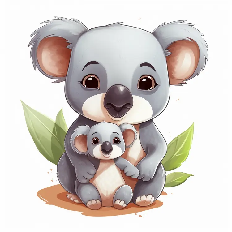 Cute Koala with Baby Cartoon Illustration