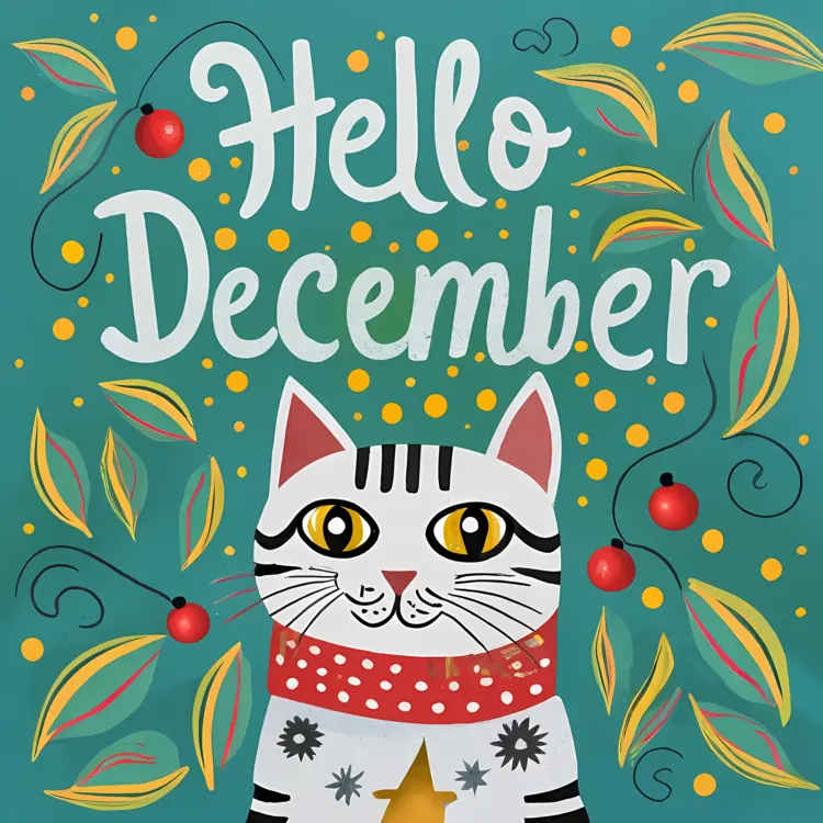 Festive Cat Saying Hello December