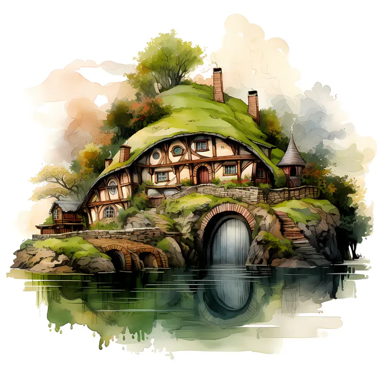 Fantasy House on a Hill by the Water