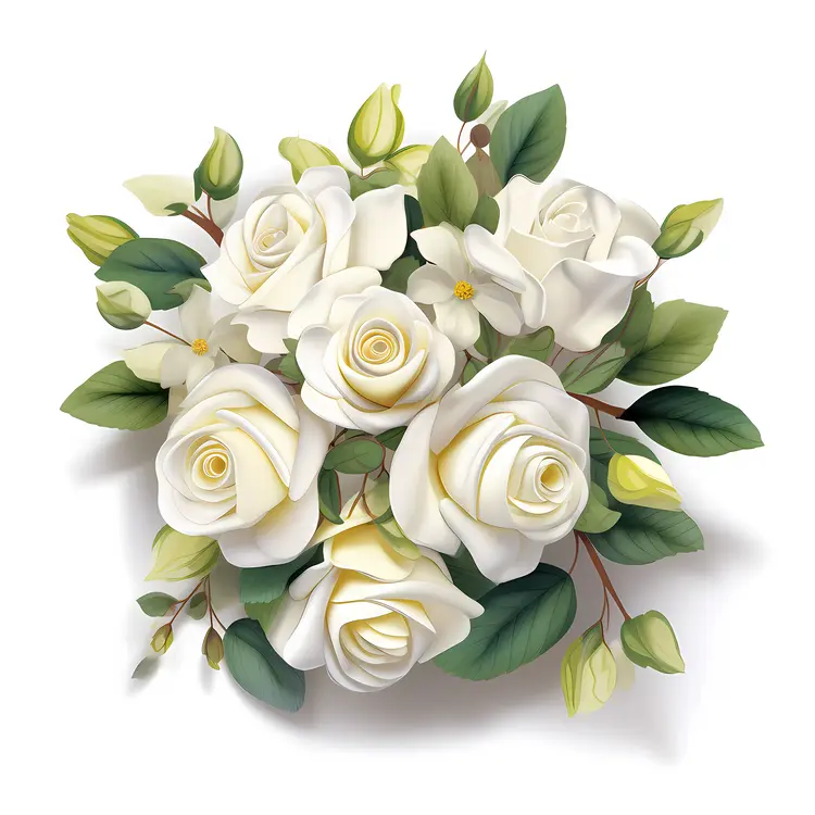 Beautiful White Rose Arrangement with Green Leaves