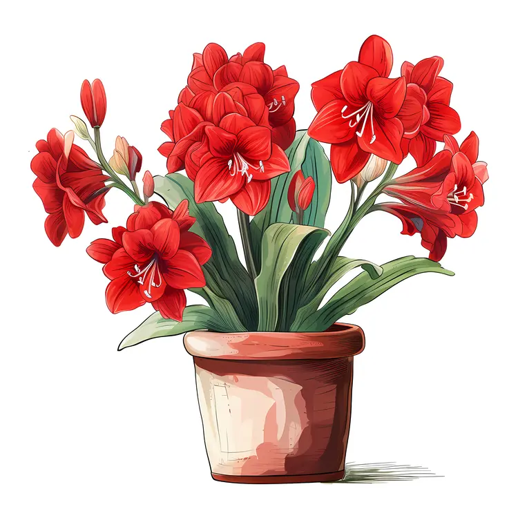 Red Amaryllis in a Pot