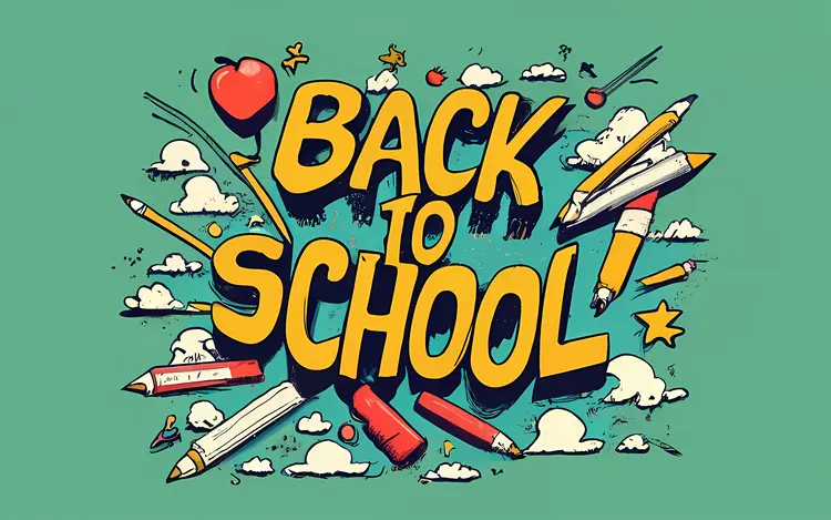 Back to School Poster with Pencils and Paper Planes