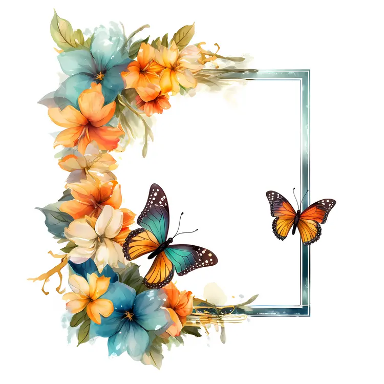 Colorful Butterfly and Floral Frame