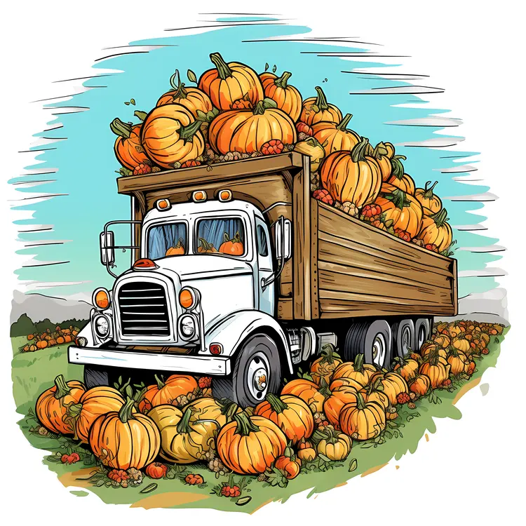 Harvest Truck Loaded with Pumpkins