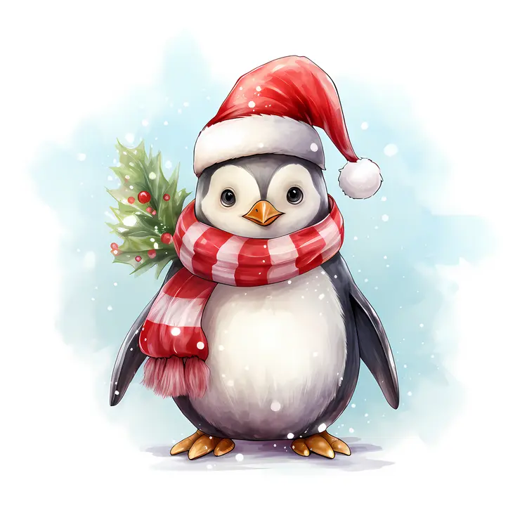 Christmas Penguin with Santa Hat