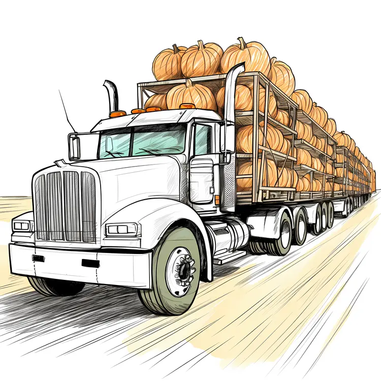 Cargo Truck Delivering Pumpkins for Halloween