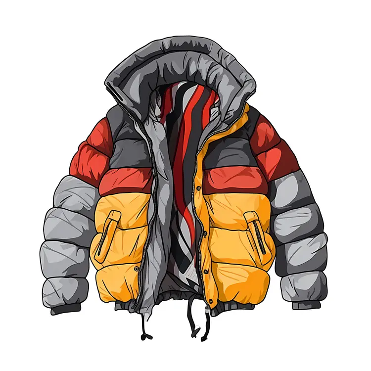 Yellow and Gray Hooded Puffer Jacket for Winter