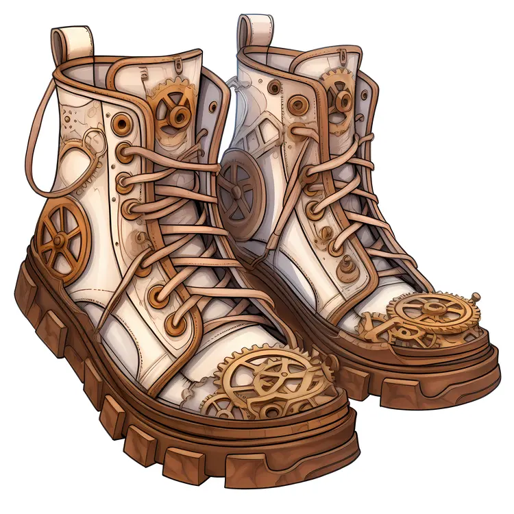 Steampunk Boots with Gears and Leather Design