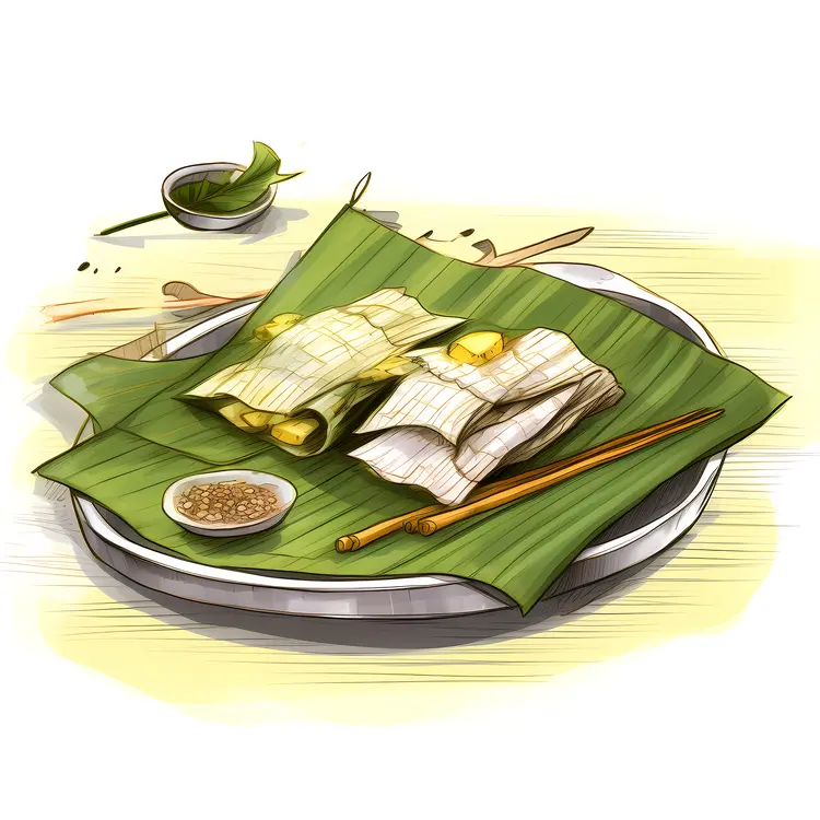 Traditional Wrapped Food with Chopsticks