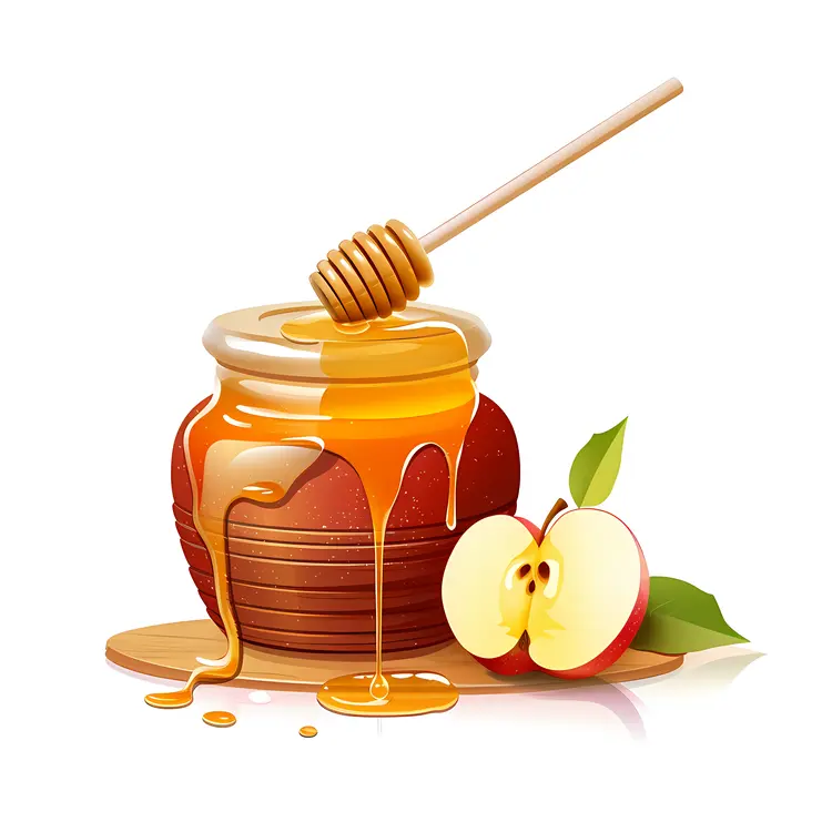 Honey Jar with Apple and Honey Dipper for Rosh Hashanah