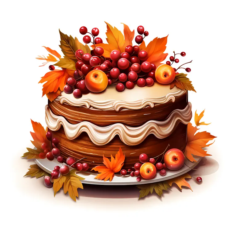 Berry Cake with Fruits and Leaves