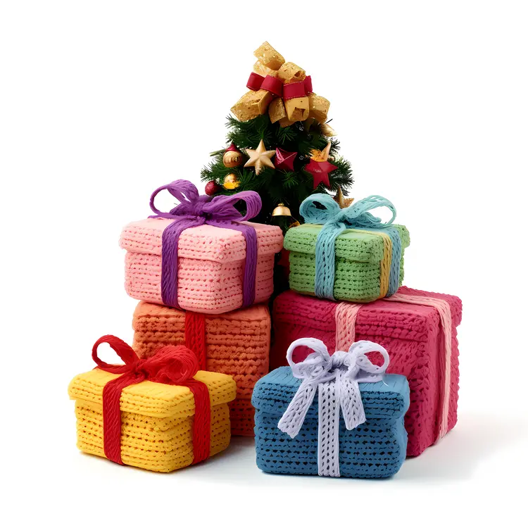 Colorful Crochet Gift Boxes with Christmas Tree