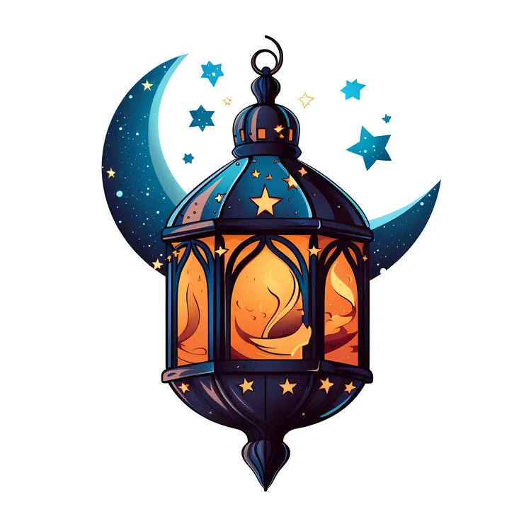 Illuminated Lantern with Crescent Moon and Stars