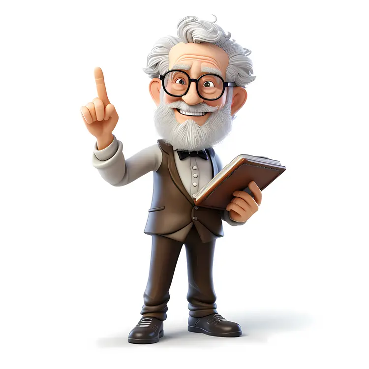 Elderly Cartoon Character with Glasses and Suit