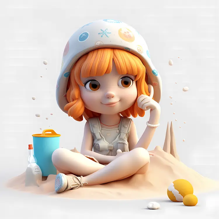 Orange-Haired Girl Relaxing on the Beach