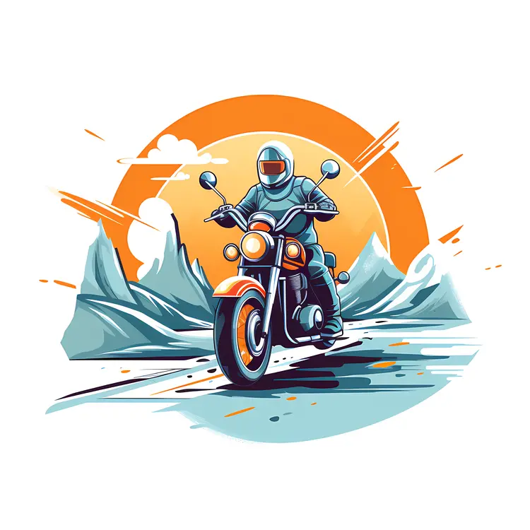 Illustrated Biker on Orange Motorcycle