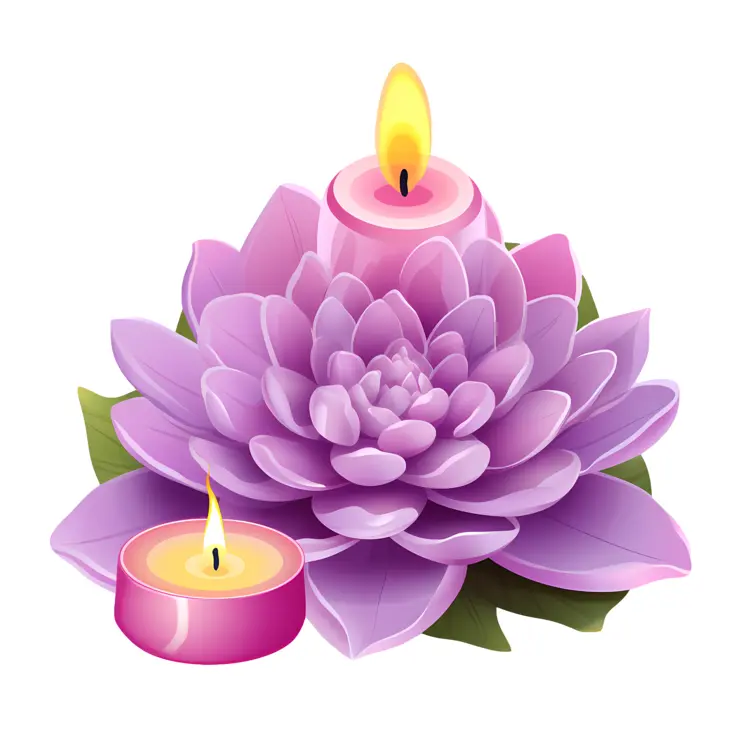 Purple Lotus Candle with Two Small Candles
