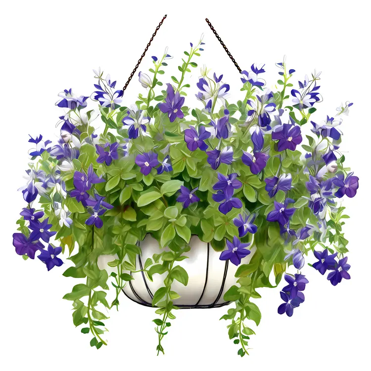 Beautiful Hanging Flower Basket with Purple Flowers