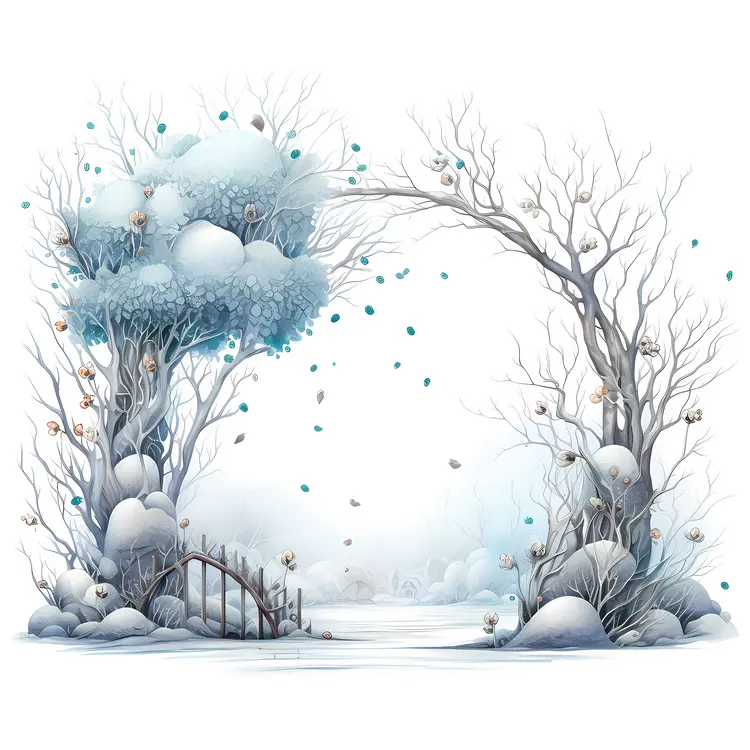 Snowy Tree Frame with Winter Landscape