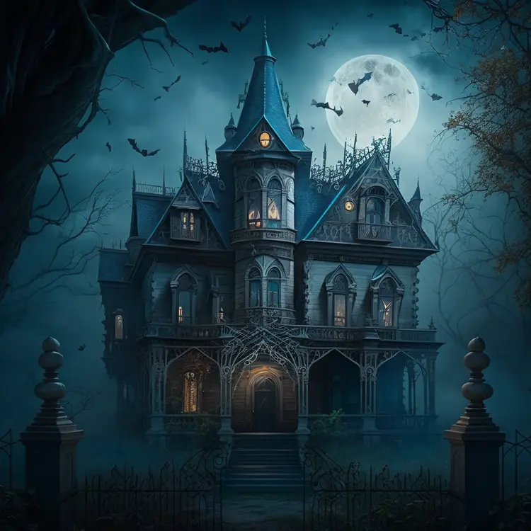 Spooky Haunted House on Halloween Night