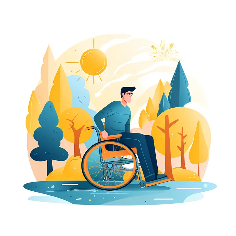 Man in Wheelchair in a Sunny Forest
