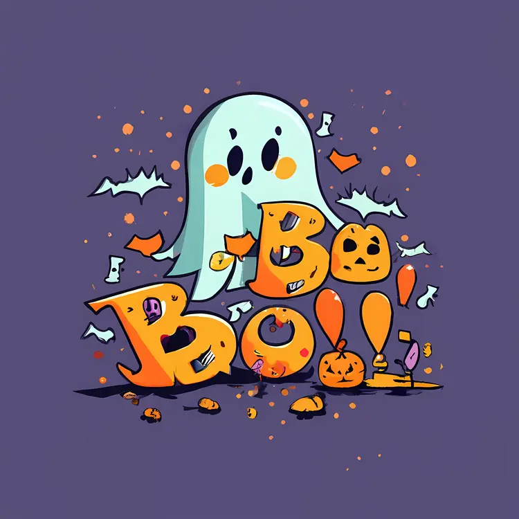 Cute Ghost with Boo and Pumpkins