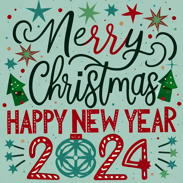 Merry Christmas and Happy New Year 2024 with Stars