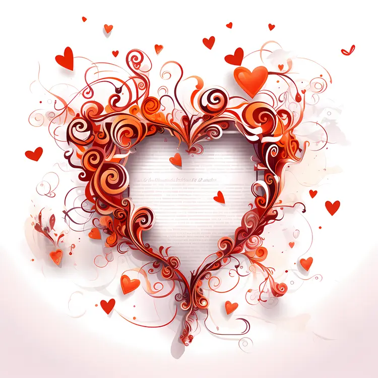Red Heart with Swirls and Decorative Elements