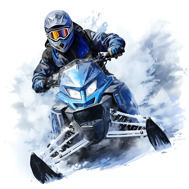 Blue Snowmobile Rider in Action