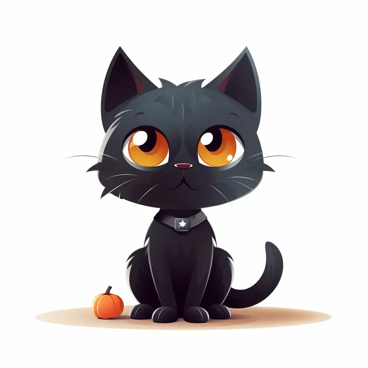 Cute Black Cat with Pumpkin for Halloween