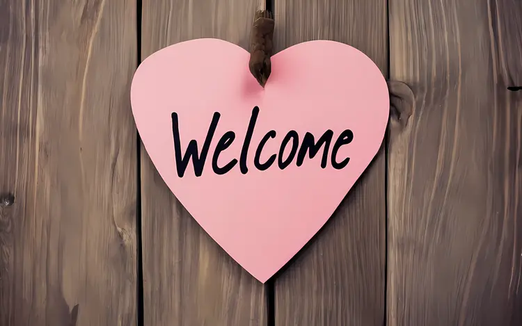 Welcome Sign on Pink Heart