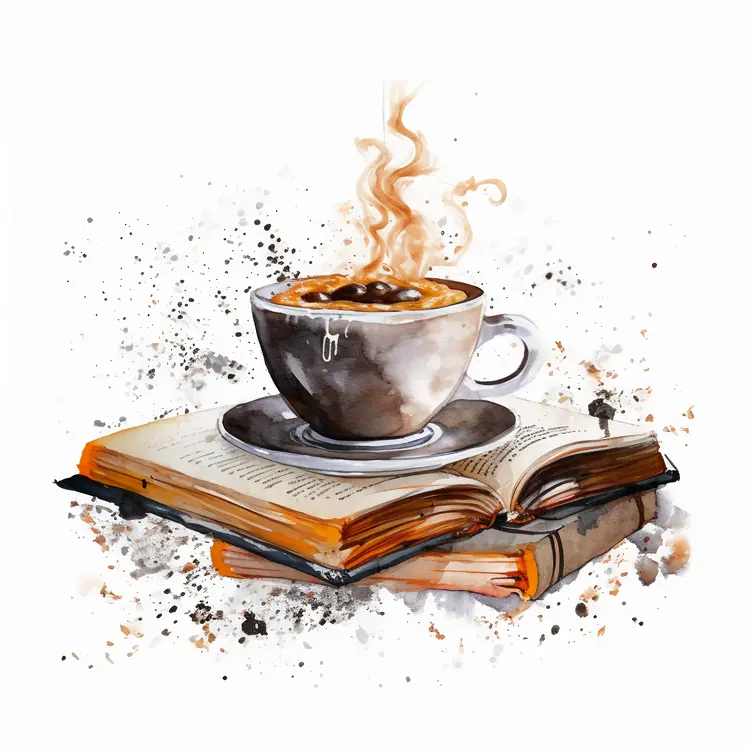 Steaming Coffee Cup on Open Book Illustration
