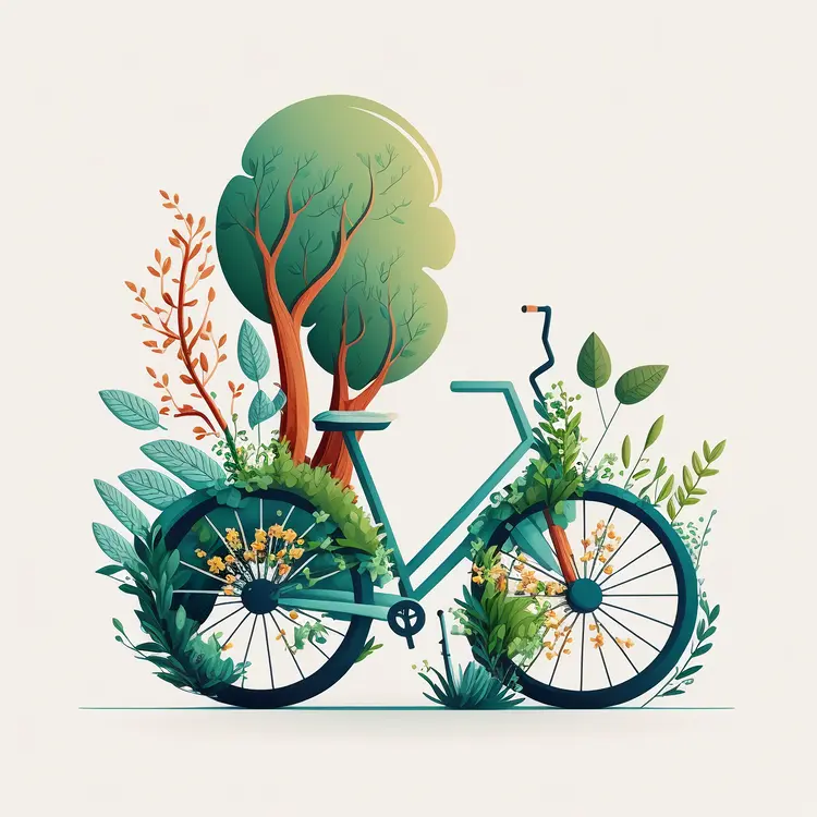 Green Bicycle with Nature Elements