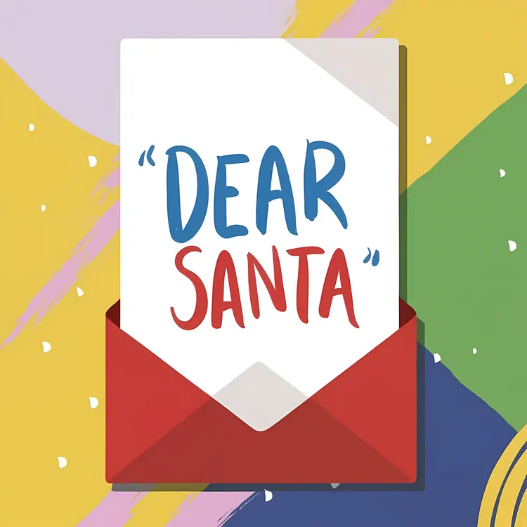 Dear Santa Letter in Red Envelope with Colorful Background