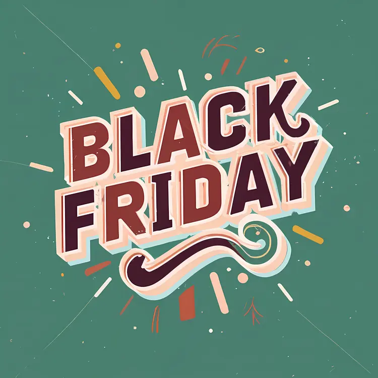 Black Friday Text with Confetti and Swirls