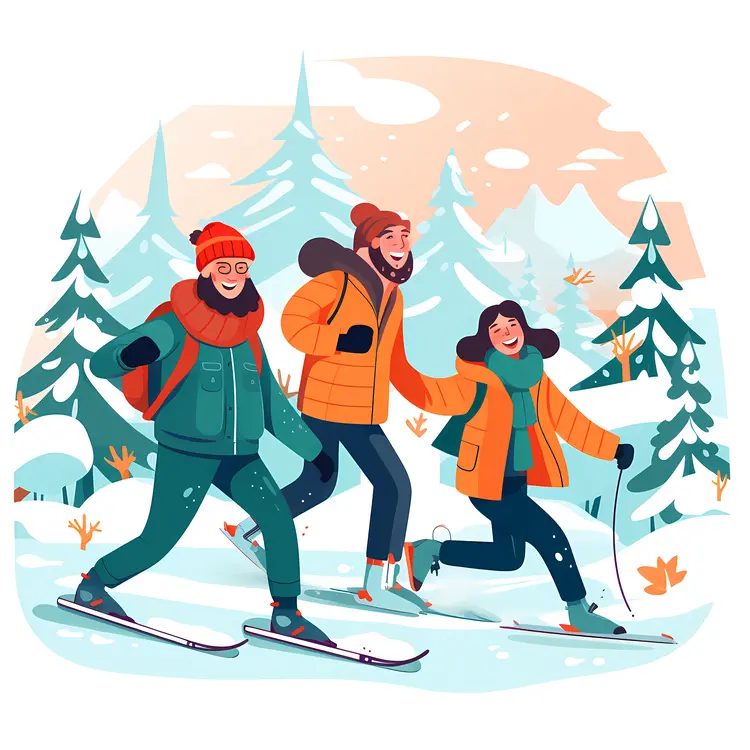 Friends Skiing in Winter Wonderland