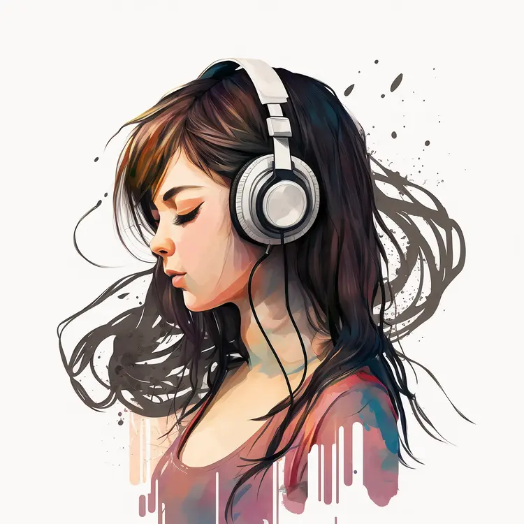Girl with Headphones in Artistic Style