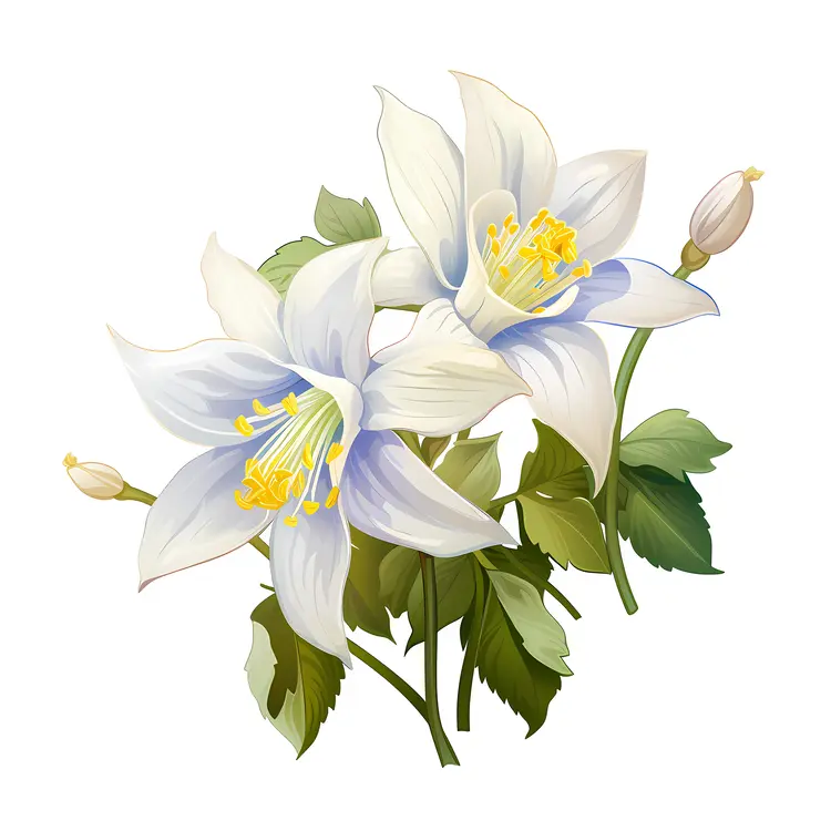 White Flowers with Green Leaves