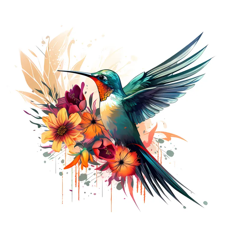Hummingbird and Yellow Flowers Illustration