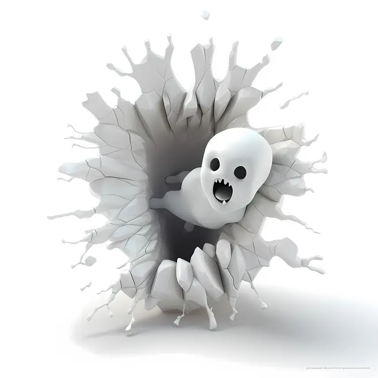 Scary Cartoon Ghost Breaking Through Wall