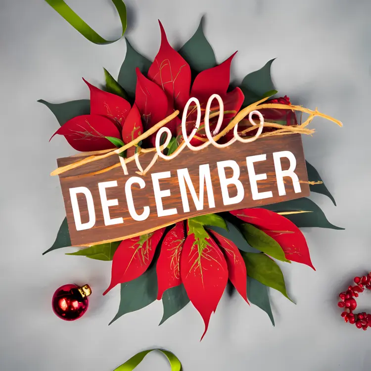 Hello December with Poinsettia and Ornaments