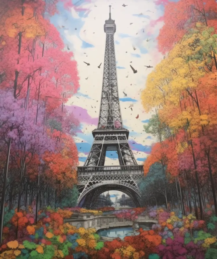 Eiffel Tower in Vibrant Autumn Colors