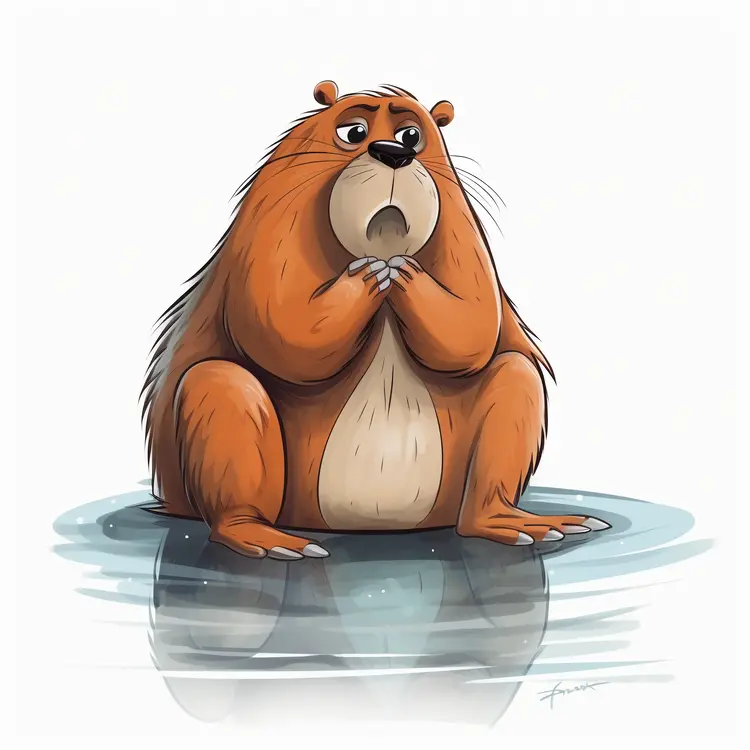 Cute Cartoon Bear Sitting in Water