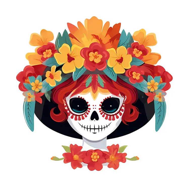 Colorful Sugar Skull with Flowers for Day of the Dead Celebration