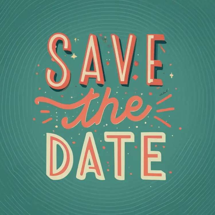 Save the Date with Confetti on Teal Background