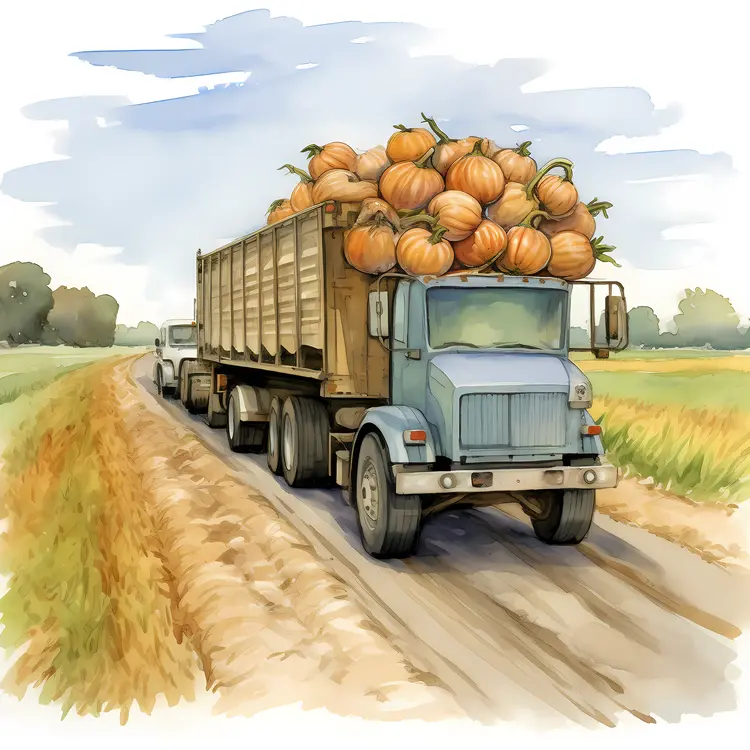 Truck Loaded with Pumpkins on a Country Road